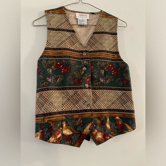 VTG Talbots Funky Vest Hippie Boho Floral Pattern Birds Multi Color Size P S - Picture 3 of 10